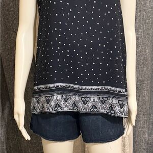 Ann Taylor Loft Women's Small Navy Blue Polka Dot Long Sleeve Blouse